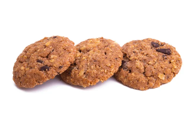 Biscoitos Com Chocolate Nozes Isoladas Fundo Branco — Fotografia de Stock