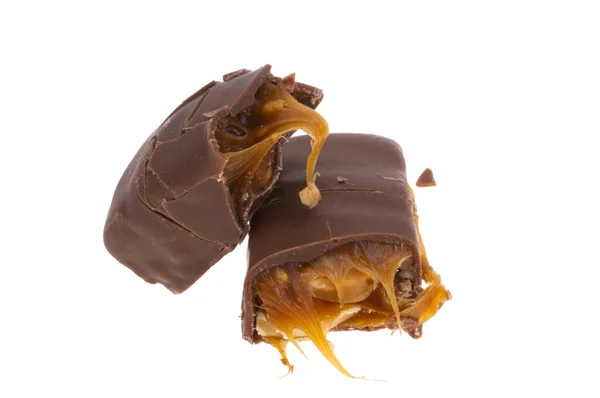 Chocolate Bar Caramel Nuts Isolated White Background Stock Image