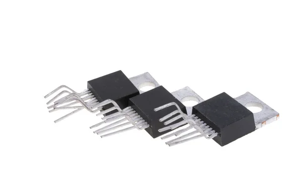Componentes Rádio Microchips Isolados Sobre Fundo Branco — Fotografia de Stock