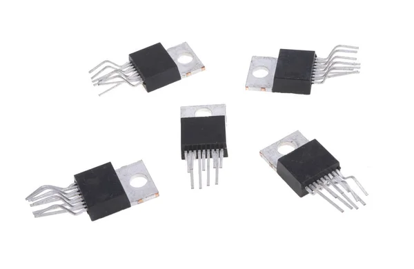 Radiocomponenten Microchips Geïsoleerd Witte Achtergrond — Stockfoto