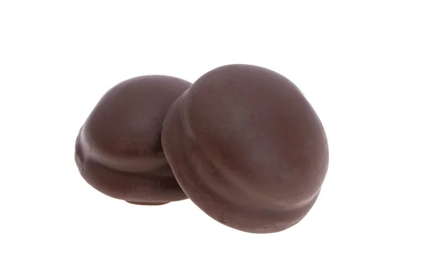 Biscoitos Cobertos Chocolate Com Marshmallows Isolados Fundo Branco — Fotografia de Stock