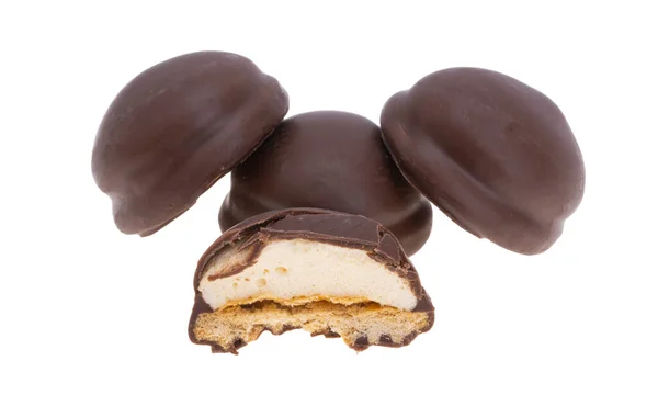 Μπισκότα Καλυμμένα Σοκολάτα Ζαχαρωτά Απομονωμένα Λευκό Φόντο — Φωτογραφία Αρχείου