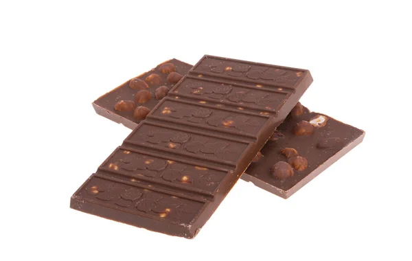 白色背景的坚果巧克力 — 图库照片