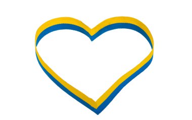 Beyaz arkaplanda izole edilmiş kurdeleli Ukrayna kalbi