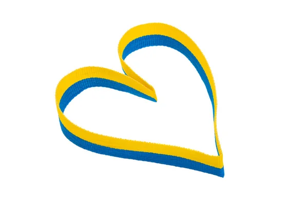 Украинское Сердце Лентами Изолированными Белом Фоне — стоковое фото