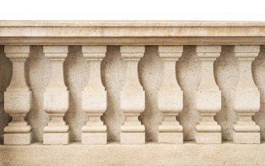 Beyaz arkaplanda taş parmaklıklar izole edildi 