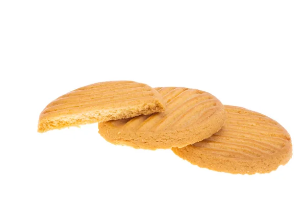 Biscoito Redondo Manteiga Isolado Fundo Branco — Fotografia de Stock