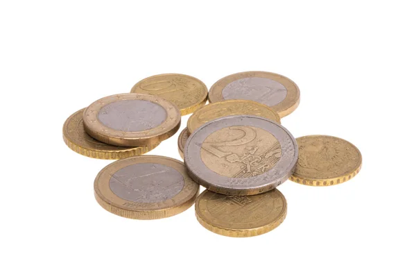 Witte Achtergrond Geïsoleerde Euromunten — Stockfoto