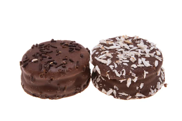 Dupla Keksz Csokoládé Cukormáz Fehér Alapon — Stock Fotó