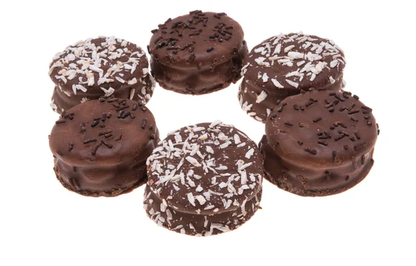 Dupla Keksz Csokoládé Cukormáz Fehér Alapon — Stock Fotó
