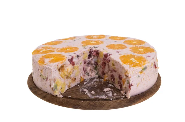 Cake Van Het Fruit Geïsoleerd Witte Achtergrond — Stockfoto