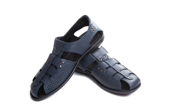 Heren Leren Sandalen Geïsoleerd Witte Achtergrond — Stockfoto