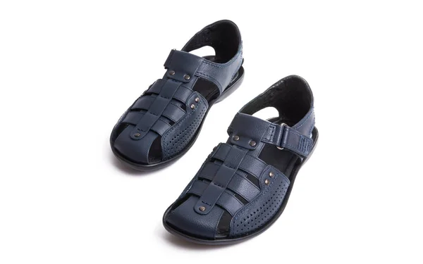 Mäns Läder Sandaler Isolerade Vit Bakgrund — Stockfoto