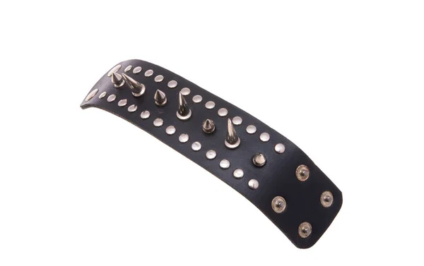 Pulsera Cuero Metal Aislado Sobre Fondo Blanco — Foto de Stock