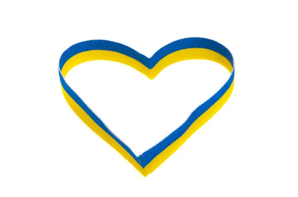 Coração Ucraniano Com Fita Isolada Fundo Branco — Fotografia de Stock