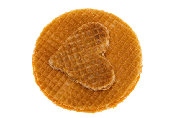 Dutch Waffle Heart Isolated White Background — Stockfoto