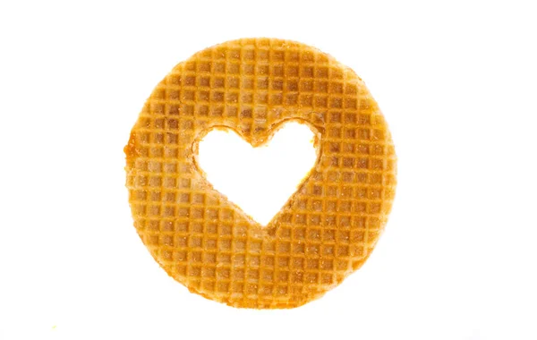 Heart Dutch Waffles Isolated White Background — Stock Photo, Image