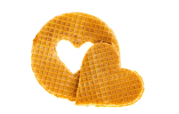 Coração Waffles Holandeses Isolados Fundo Branco — Fotografia de Stock