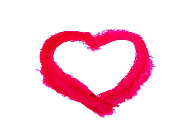 Coeur Avec Rouge Lèvres Isolé Sur Fond Blanc — Photo