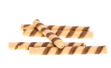 Beyaz arkaplanda izole edilmiş waffle ruloları