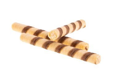 Beyaz arkaplanda izole edilmiş waffle ruloları