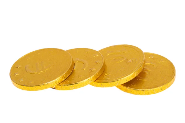 Gouden Euromunten Geïsoleerd Witte Achtergrond — Stockfoto
