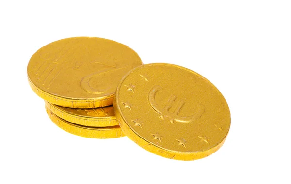 Golden Euro Coins Isolated White Background — Stock fotografie