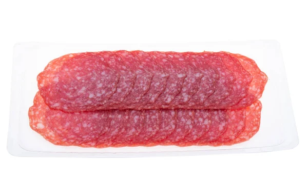 Saucisse Tranchée Isolée Sur Fond Blanc — Photo