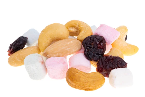 Marshmallows Ořechy Izolované Bílém Pozadí — Stock fotografie
