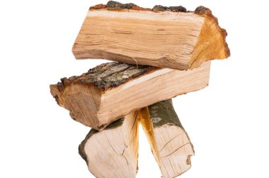chopped oak firewood isolated on white background