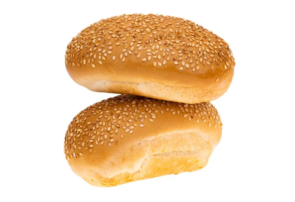 Broodje Met Sesamzaadjes Geïsoleerd Witte Achtergrond — Stockfoto