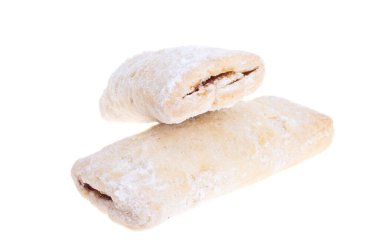 cookies in powdered sugar with jam isolated on white background