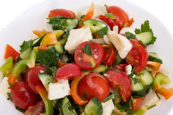 Salad Tomatoes Mozzarella Cheese Isolated White Background — Photo