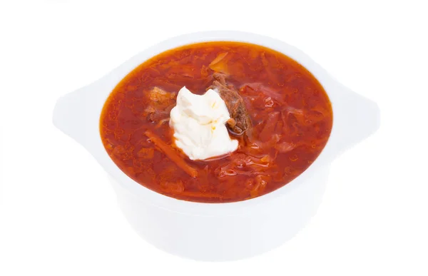 Ukrainian Borscht Sour Cream Isolated White Background — 图库照片