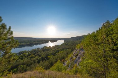 landscape of the Dniester river on the Moldovan-Ukrainian border on a sunny day