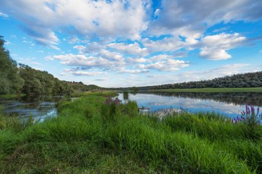 landscape of the Dniester river on the Moldovan-Ukrainian border on a sunny day