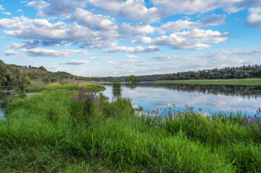 landscape of the Dniester river on the Moldovan-Ukrainian border on a sunny day