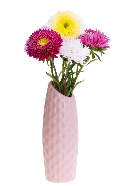 Vase Avec Asters Bouquet Isolé Sur Fond Blanc — Photo