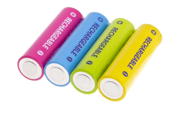 Gekleurde Batterijen Geïsoleerd Witte Achtergrond — Stockfoto