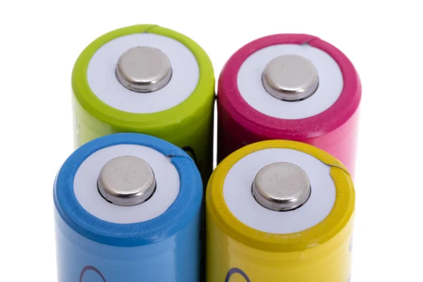 Gekleurde Batterijen Geïsoleerd Witte Achtergrond — Stockfoto