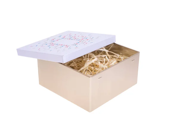 Coffret Cadeau Métal Isolé Sur Fond Blanc — Photo