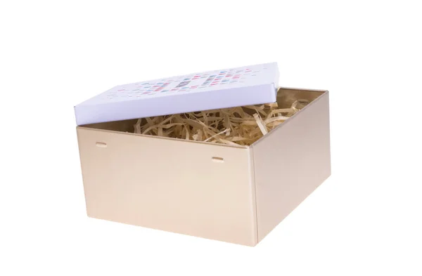 Металлическая Коробка Подарка Белом Фоне — стоковое фото