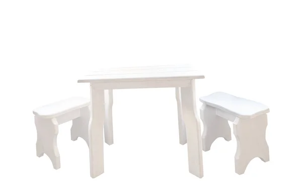 Weißer Tisch Mit Hockern Auf Weißem Hintergrund — Stockfoto
