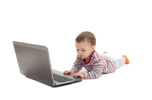 Child push button on the laptop — Stock Photo, Image