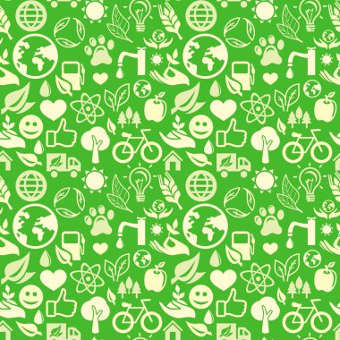 Green seamless pattern with ecology signs