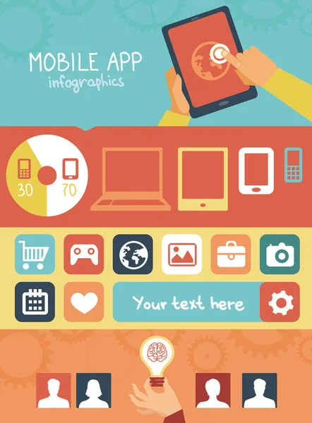 Vector mobile app infographics in flat style Royalty Free Stock Illustrations