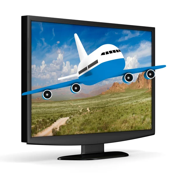 TV e avião em fundo branco. Imagem 3D isolada — Fotografia de Stock