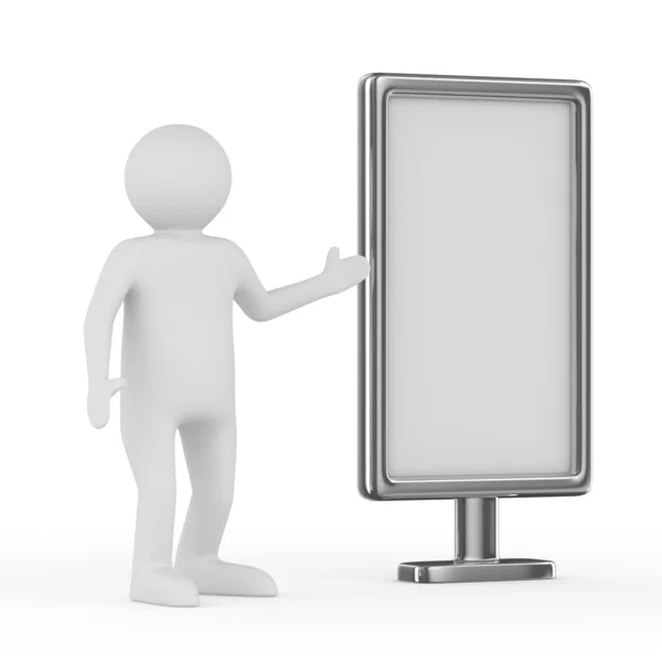 Homme et panneau d'affichage sur fond blanc. Image 3D isolée — Photo