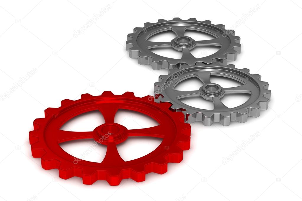 Three gears on white background. Isolated 3D image