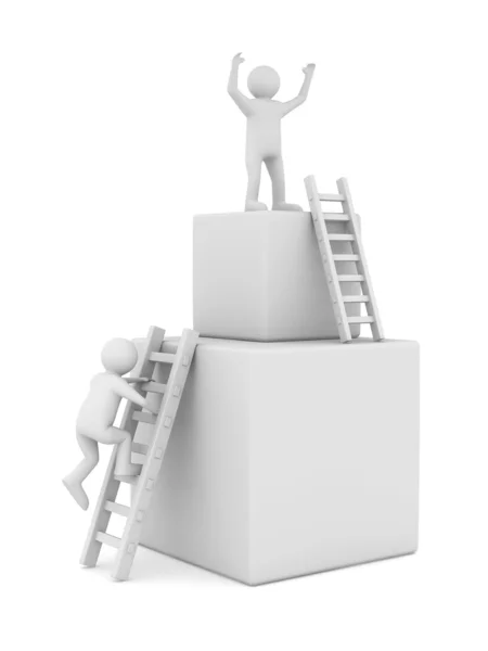 Man on box and staircase. Isolated 3D image — Stock Photo, Image